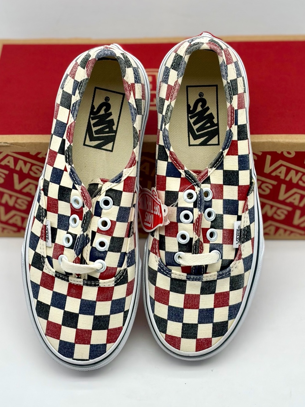 Vans Authentic Checkerboard Sneakers - Blue, Royal, Black wimens 7